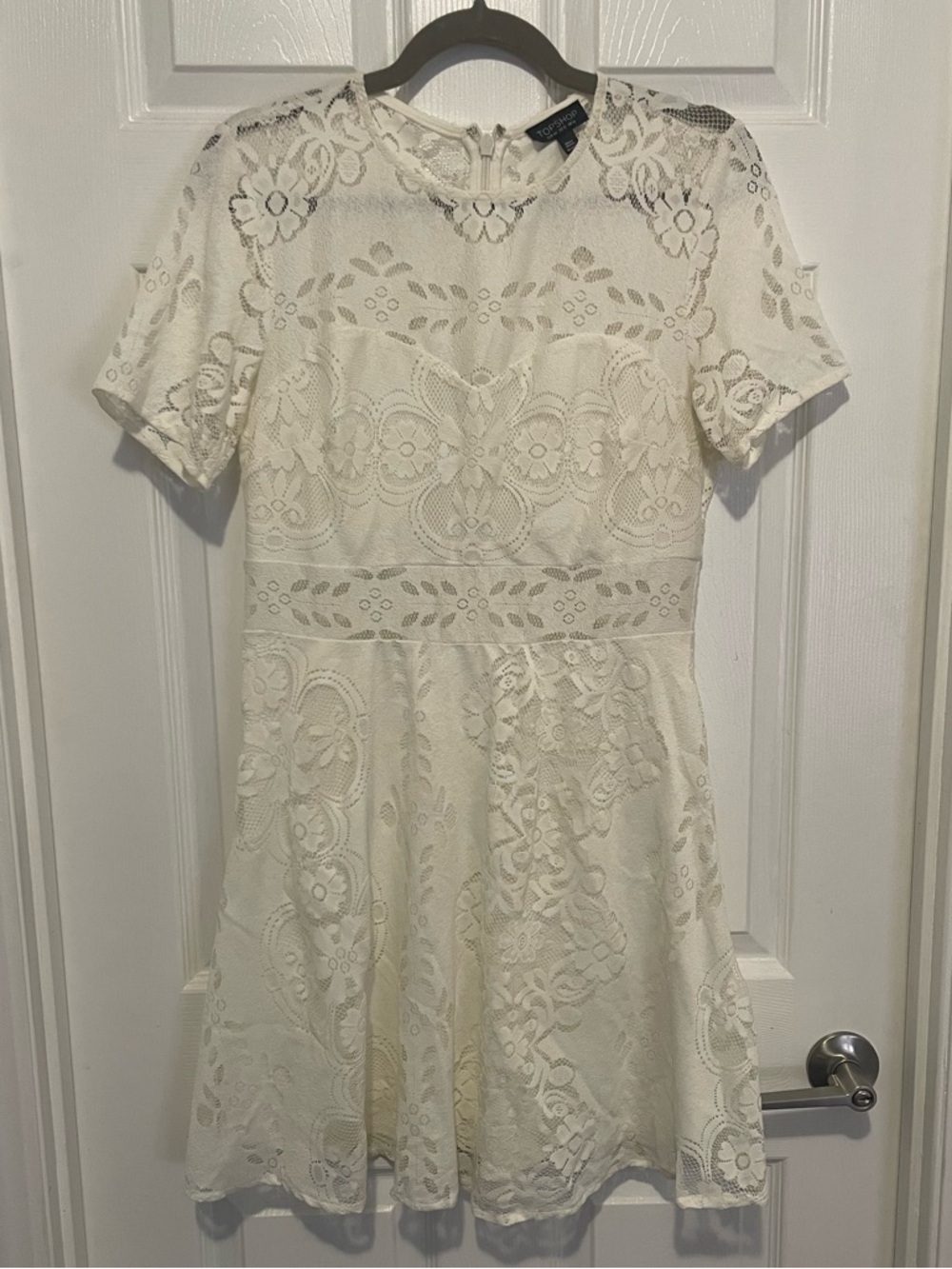 Topshop Off-white Lace Mini Dress